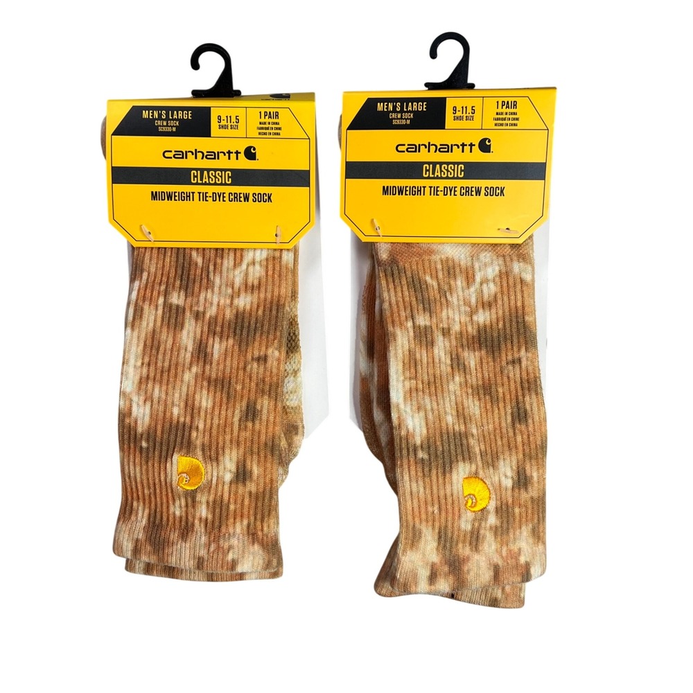 Carhartt‎ Men 2 Pair Tie Dye Crew Socks Malt Khaki Midweight Large Mens 9-11.5